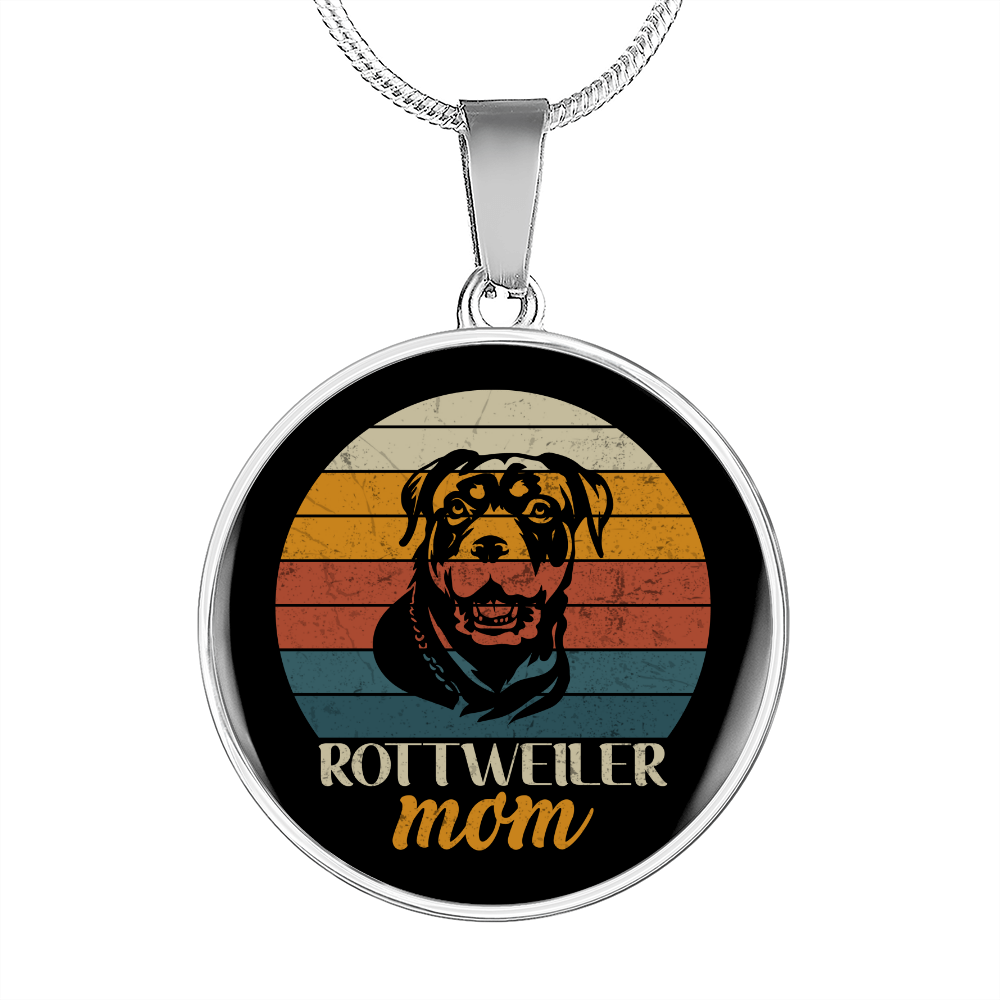 White Rottweiler Mom Circle Necklace Stainless Steel or 18k Gold 18-22"-Express Your Love Gifts