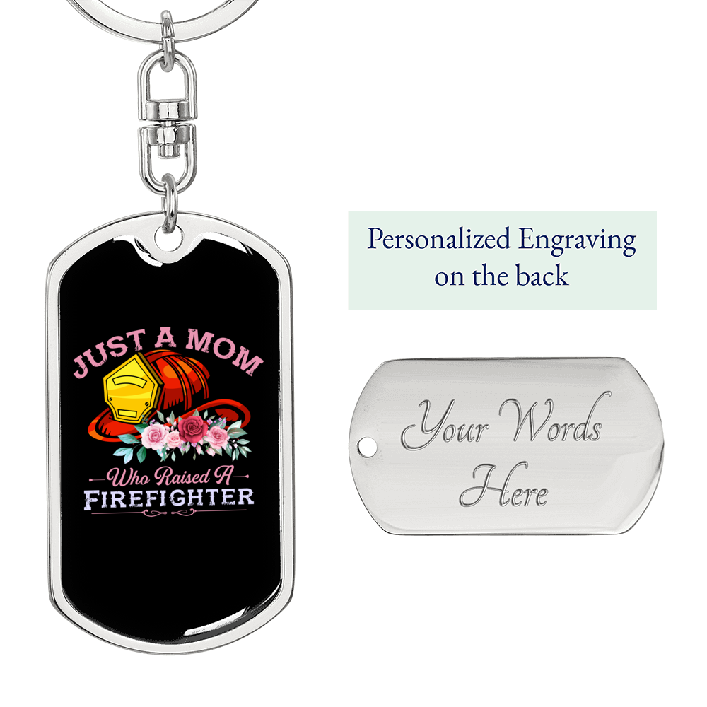 Who Raised A Firefighter Keychain Stainless Steel or 18k Gold Dog Tag Keyring-Express Your Love Gifts