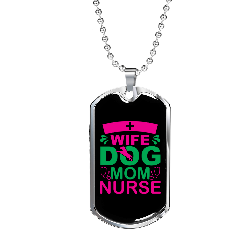 Wife Dog Mom Nurse Purple Necklace Stainless Steel or 18k Gold Dog Tag 24" Chain-Express Your Love Gifts