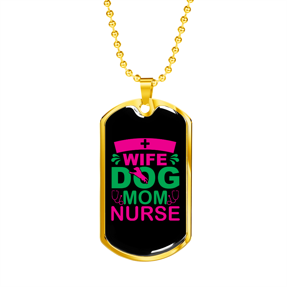 Wife Dog Mom Nurse Purple Necklace Stainless Steel or 18k Gold Dog Tag 24" Chain-Express Your Love Gifts
