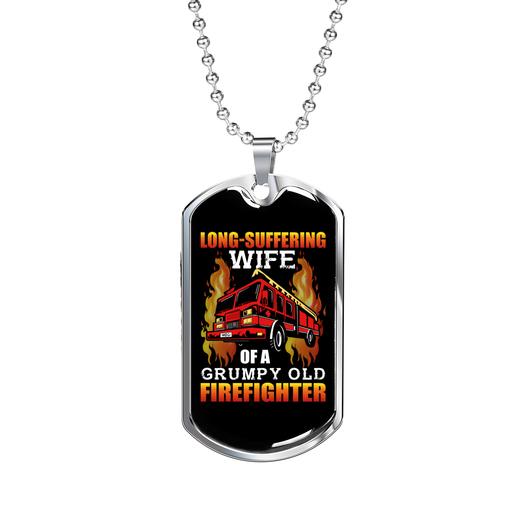 Wife Of Grumpy Firefighter Gift Stainless Steel or 18k Gold Dog Tag 24" Chain-Express Your Love Gifts
