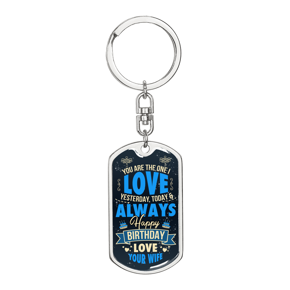 Wife To Husband Birthday One Keychain Stainless Steel or 18k Gold Dog Tag Keyring-Express Your Love Gifts