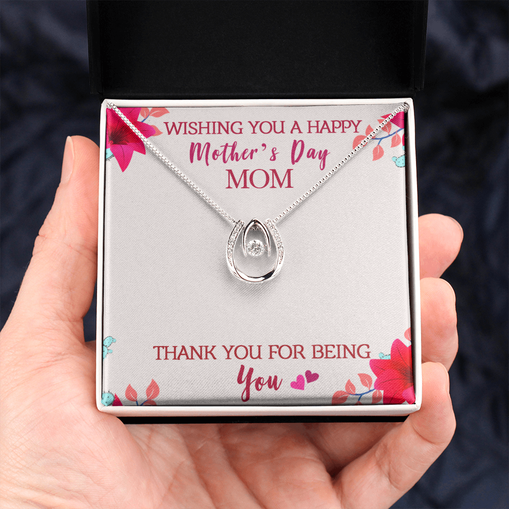 Wishing you a Happy Mothers Lucky Horseshoe Necklace Message Card 14k w CZ Crystals-Express Your Love Gifts