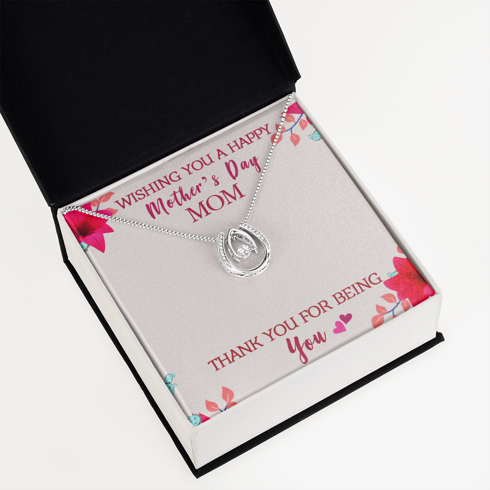 Wishing you a Happy Mothers Lucky Horseshoe Necklace Message Card 14k w CZ Crystals-Express Your Love Gifts