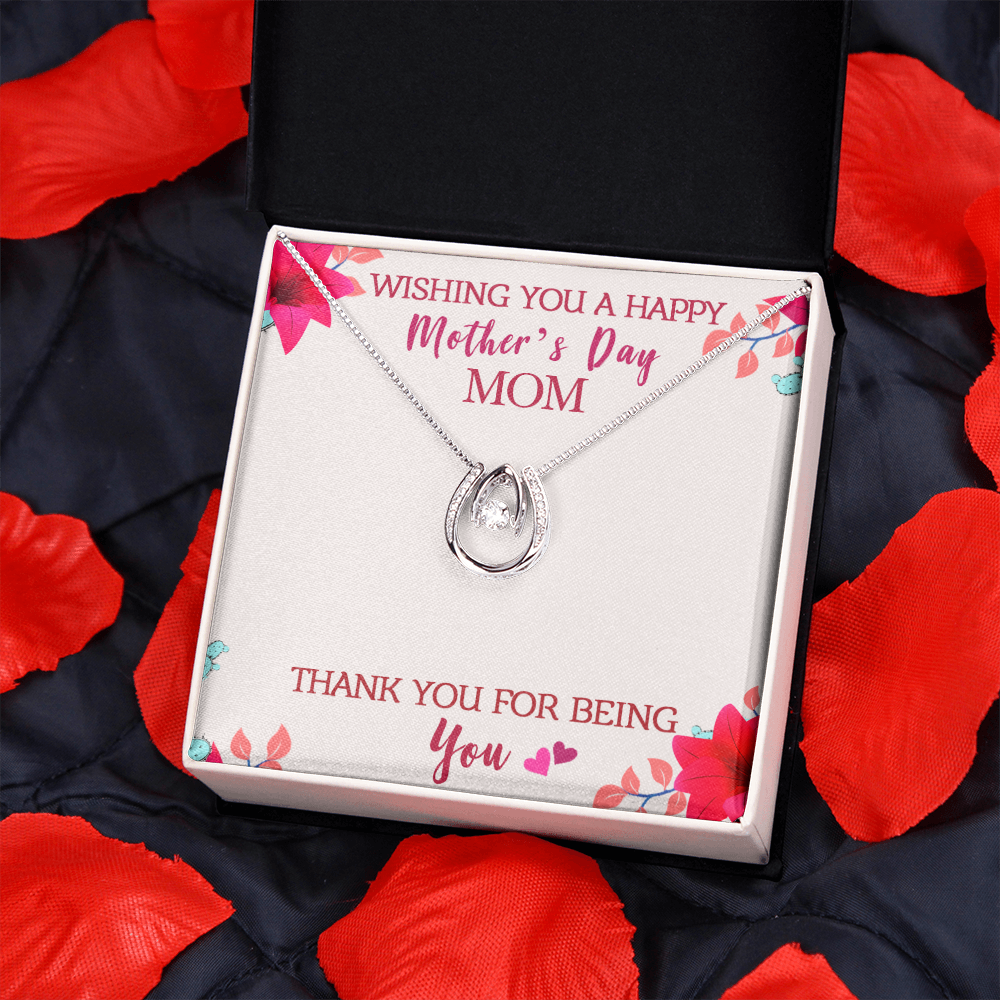 Wishing you a Happy Mothers Lucky Horseshoe Necklace Message Card 14k w CZ Crystals-Express Your Love Gifts