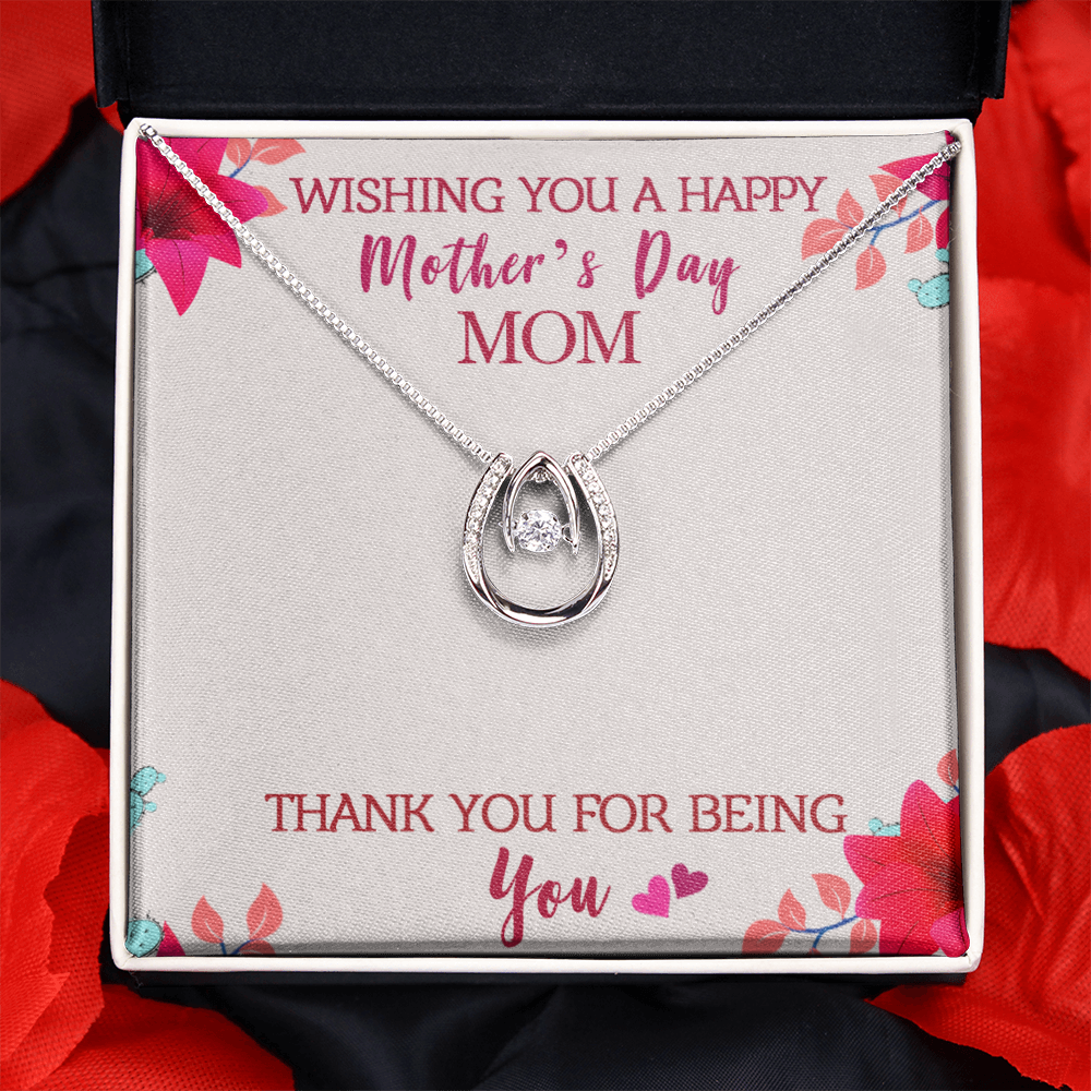 Wishing you a Happy Mothers Lucky Horseshoe Necklace Message Card 14k w CZ Crystals-Express Your Love Gifts