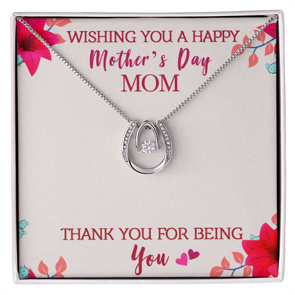 Wishing you a Happy Mothers Lucky Horseshoe Necklace Message Card 14k w CZ Crystals-Express Your Love Gifts