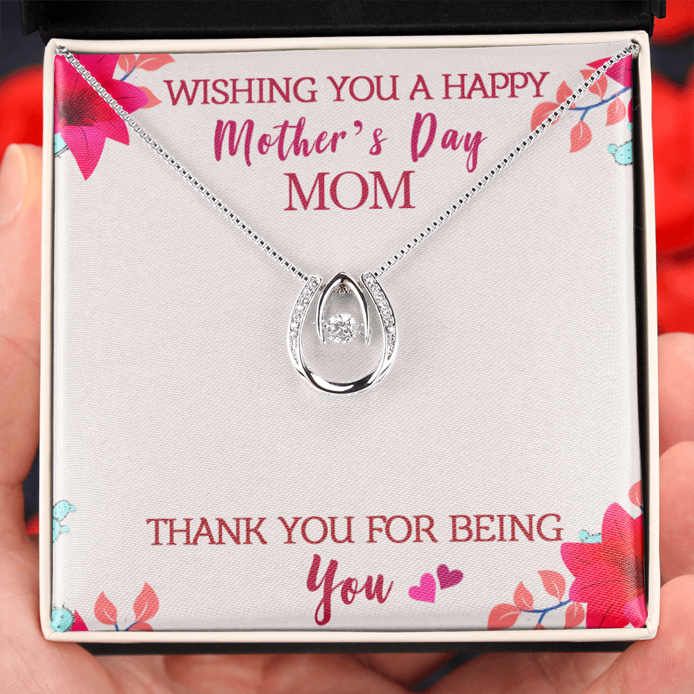 Wishing you a Happy Mothers Lucky Horseshoe Necklace Message Card 14k w CZ Crystals-Express Your Love Gifts