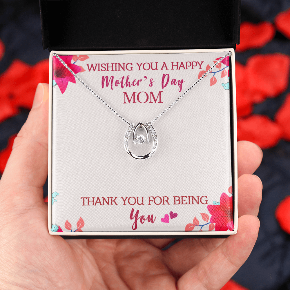 Wishing you a Happy Mothers Lucky Horseshoe Necklace Message Card 14k w CZ Crystals-Express Your Love Gifts