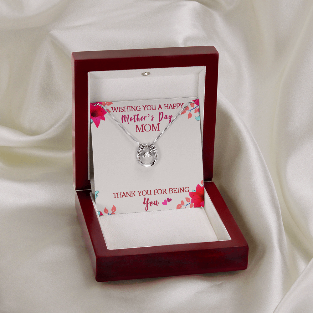 Wishing you a Happy Mothers Lucky Horseshoe Necklace Message Card 14k w CZ Crystals-Express Your Love Gifts