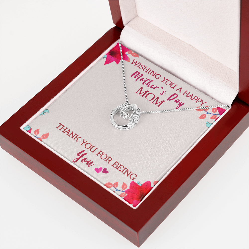 Wishing you a Happy Mothers Lucky Horseshoe Necklace Message Card 14k w CZ Crystals-Express Your Love Gifts