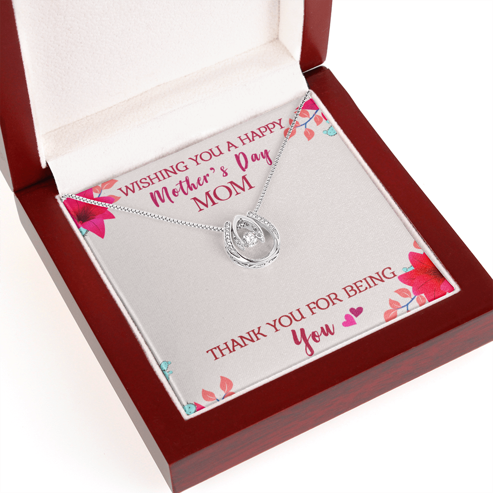 Wishing you a Happy Mothers Lucky Horseshoe Necklace Message Card 14k w CZ Crystals-Express Your Love Gifts