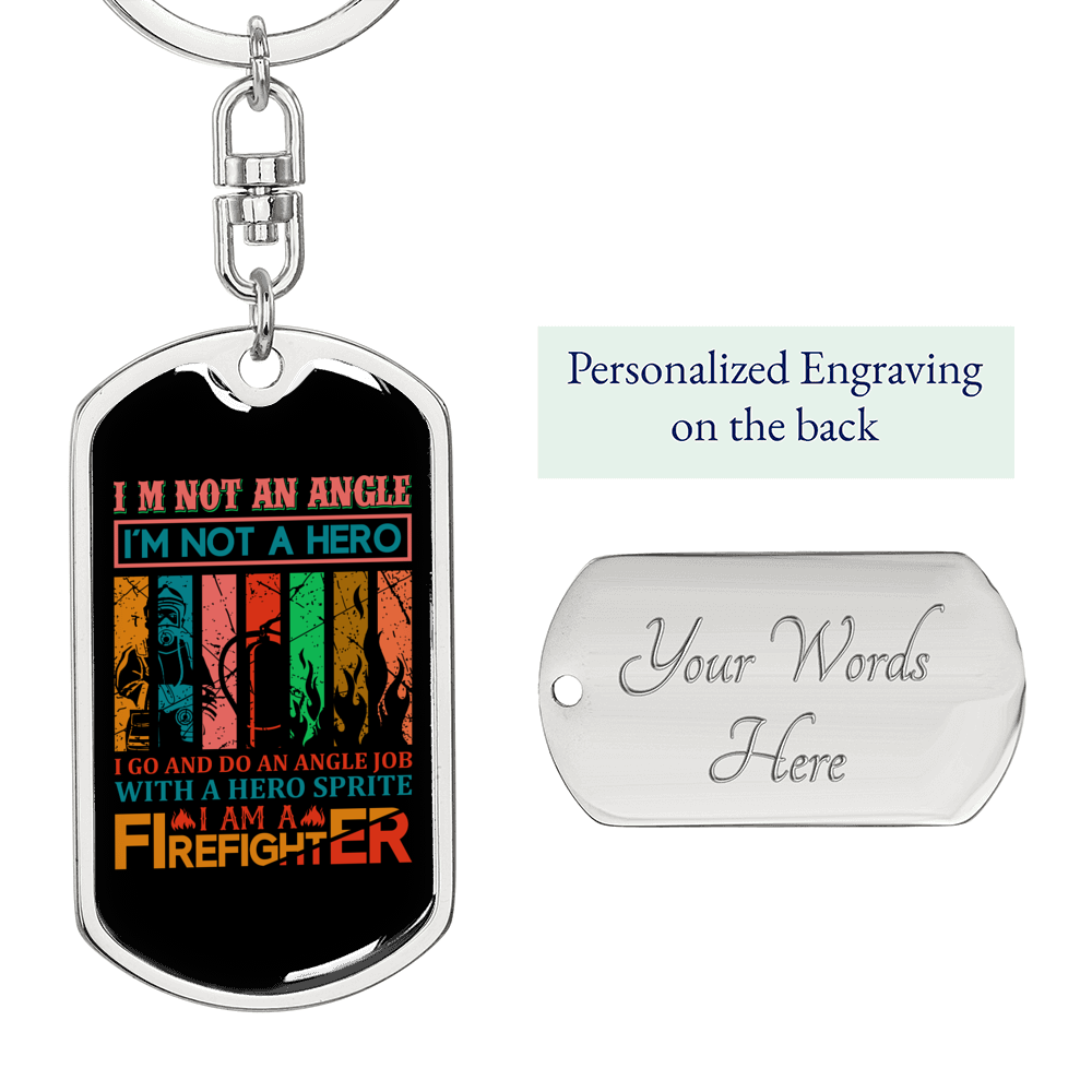 With A Hero Sprite Firefighter Keychain Stainless Steel or 18k Gold Dog Tag Keyring-Express Your Love Gifts