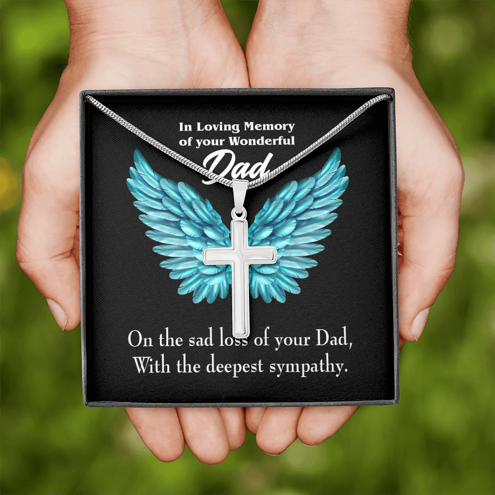 With Deepest Sympathy Dad Memorial Gift Dad Memorial Cross Necklace Sympathy Gift Loss of Father Condolence Message Card-Express Your Love Gifts