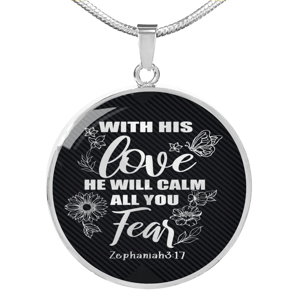 With His Love Necklace Zephaniah Verse Pendant Stainless Steel or 18k Gold 18-22"-Express Your Love Gifts