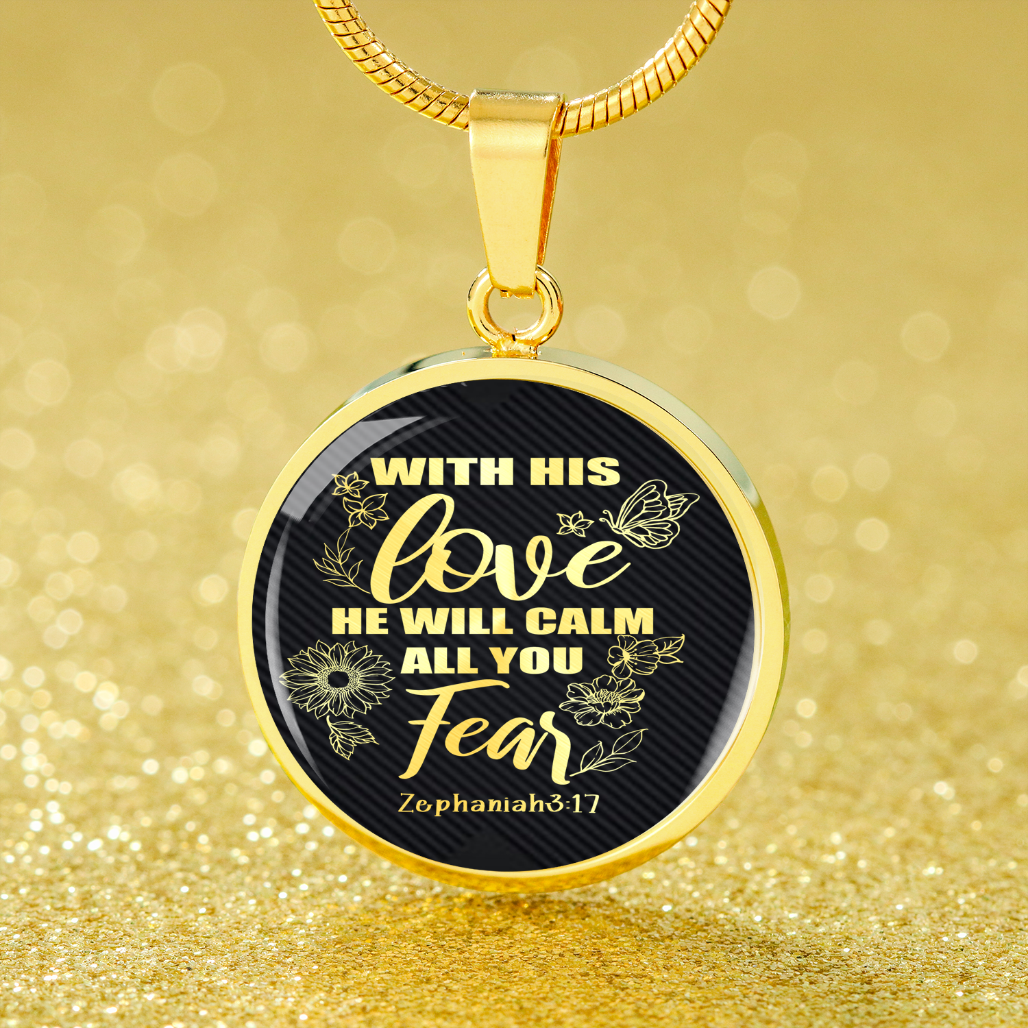 With His Love Necklace Zephaniah Verse Pendant Stainless Steel or 18k Gold 18-22"-Express Your Love Gifts