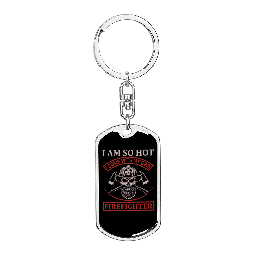 With My Own Firefighter Keychain Stainless Steel or 18k Gold Dog Tag Keyring-Express Your Love Gifts