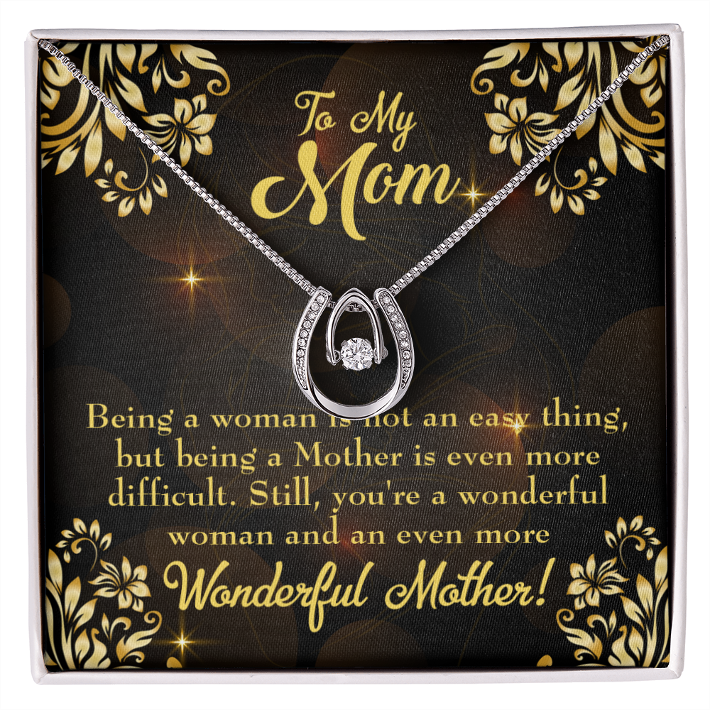 Wonderful Woman &amp; Mother Lucky Horseshoe Necklace Message Card 14k w CZ Crystals-Express Your Love Gifts