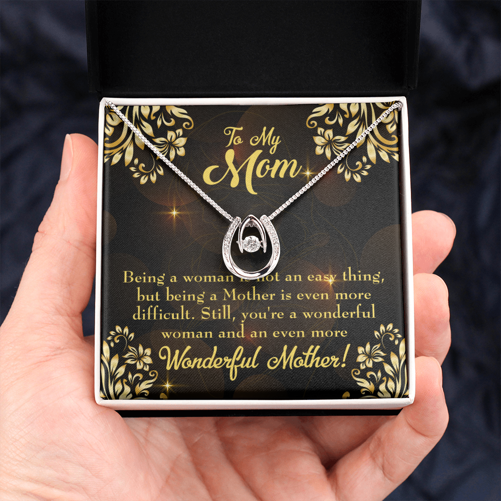 Wonderful Woman & Mother Lucky Horseshoe Necklace Message Card 14k w CZ Crystals-Express Your Love Gifts