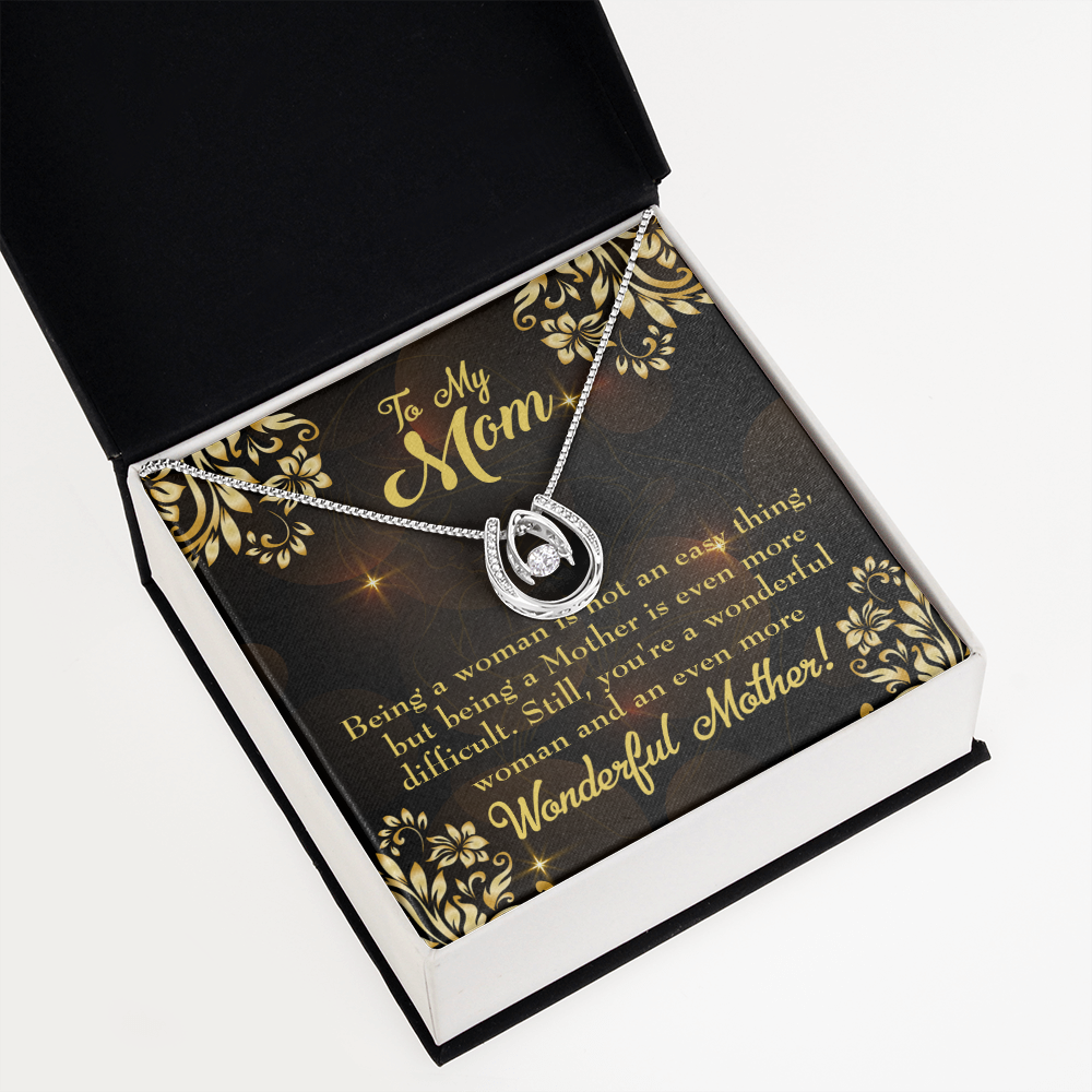 Wonderful Woman & Mother Lucky Horseshoe Necklace Message Card 14k w CZ Crystals-Express Your Love Gifts