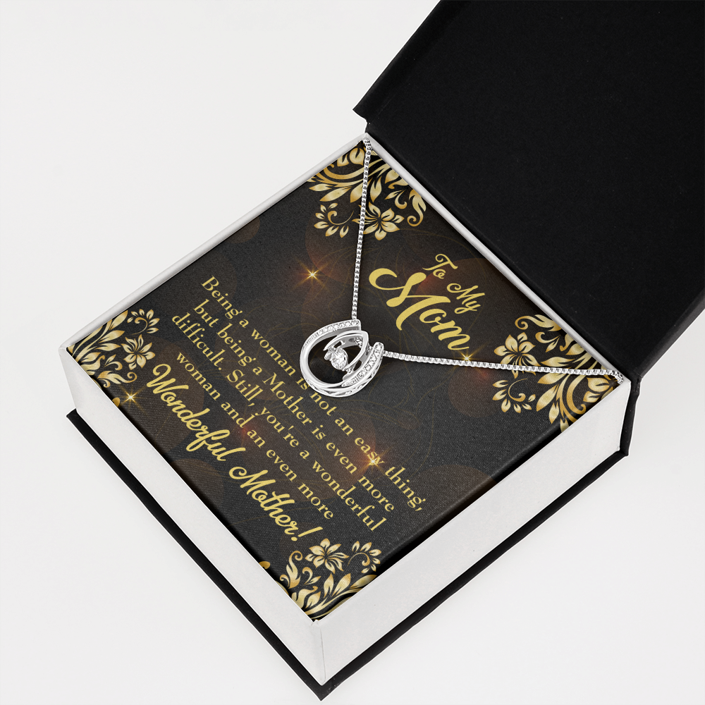 Wonderful Woman & Mother Lucky Horseshoe Necklace Message Card 14k w CZ Crystals-Express Your Love Gifts