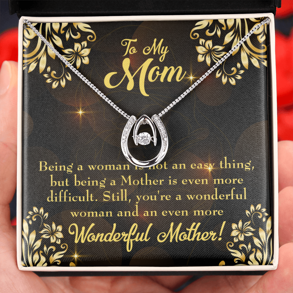 Wonderful Woman & Mother Lucky Horseshoe Necklace Message Card 14k w CZ Crystals-Express Your Love Gifts