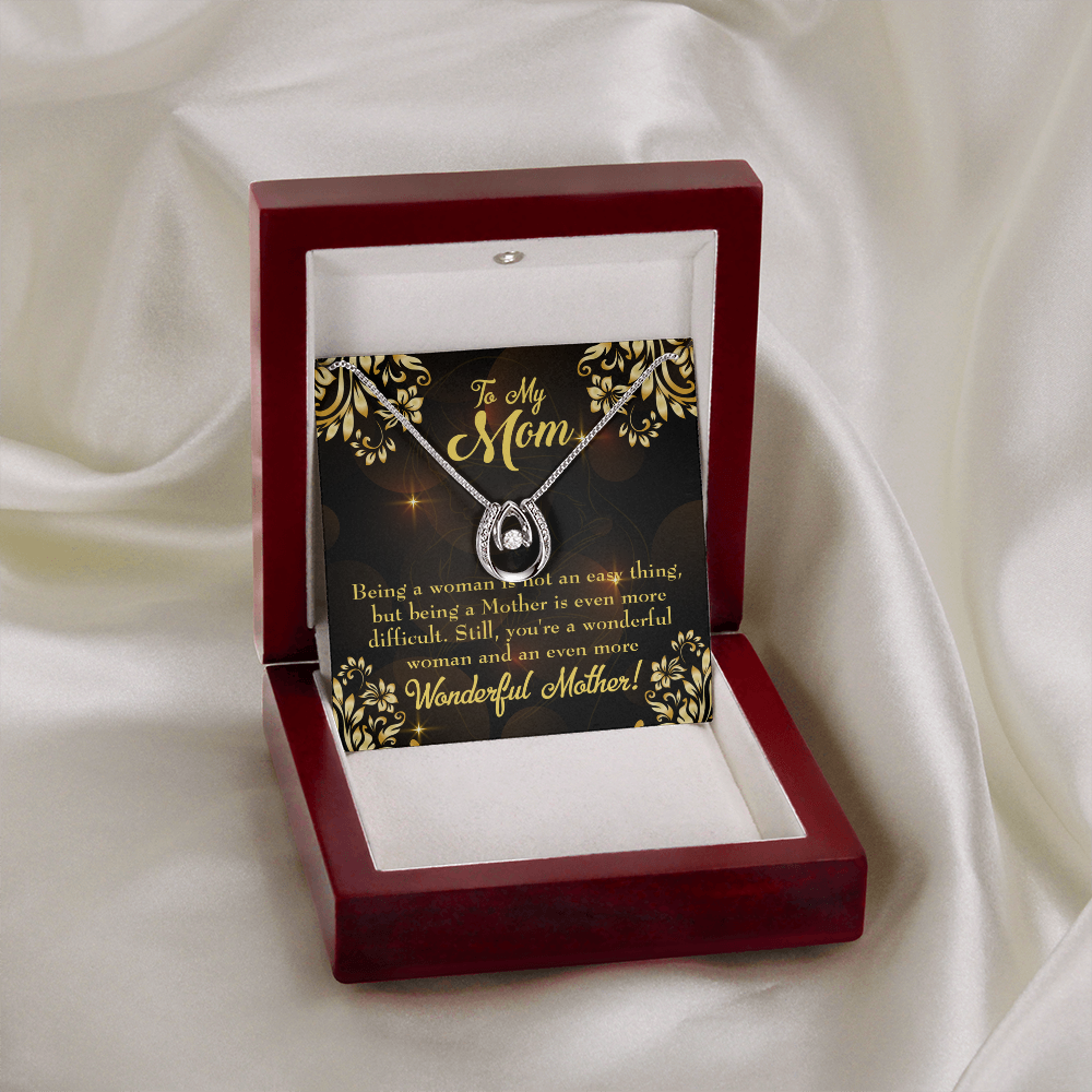 Wonderful Woman & Mother Lucky Horseshoe Necklace Message Card 14k w CZ Crystals-Express Your Love Gifts