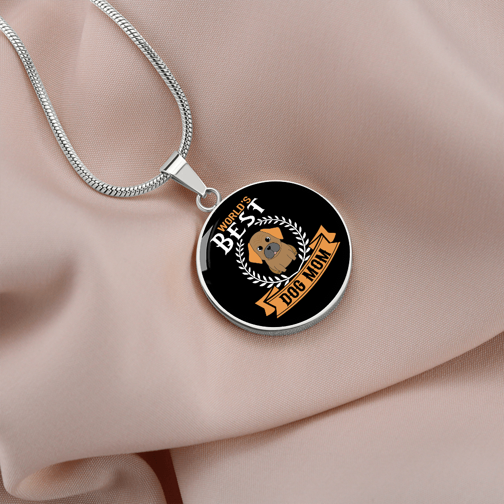 WORLD’S BEST DOG MOM Circle Necklace Stainless Steel or 18k Gold 18-22"-Express Your Love Gifts