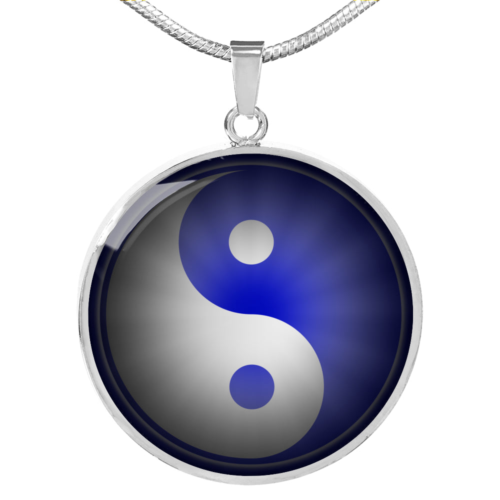 Yin Yang Blue Light Circle Necklace Stainless Steel or 18k Gold 18-22"-Express Your Love Gifts