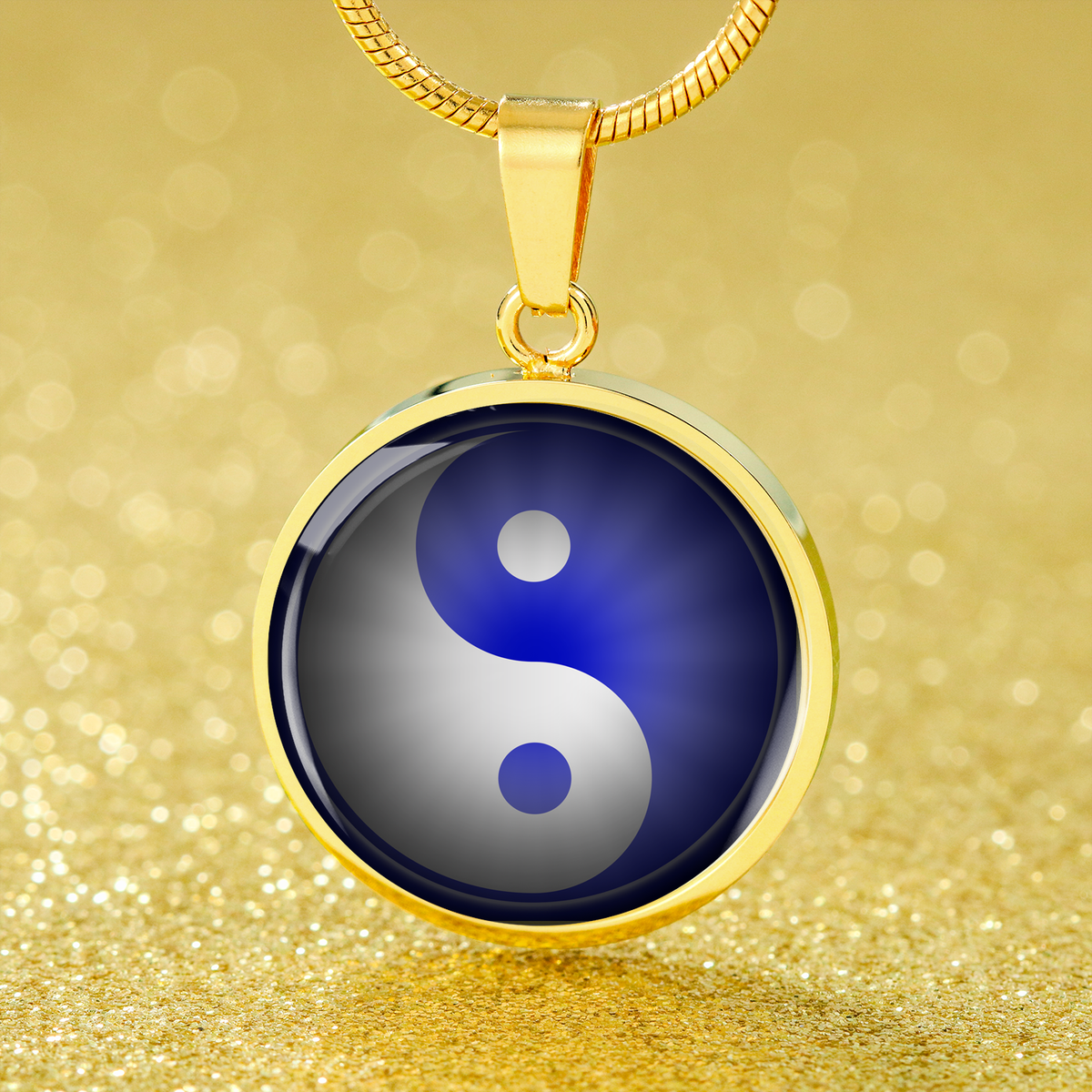 Yin Yang Blue Light Circle Necklace Stainless Steel or 18k Gold 18-22"-Express Your Love Gifts