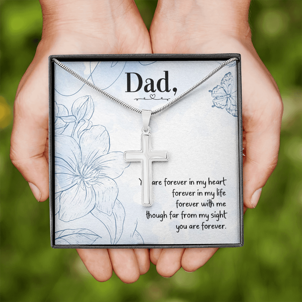 You Are forever in My Heart Dad Memorial Gift Dad Memorial Cross Necklace Sympathy Gift Loss of Father Condolence Message Card-Express Your Love Gifts