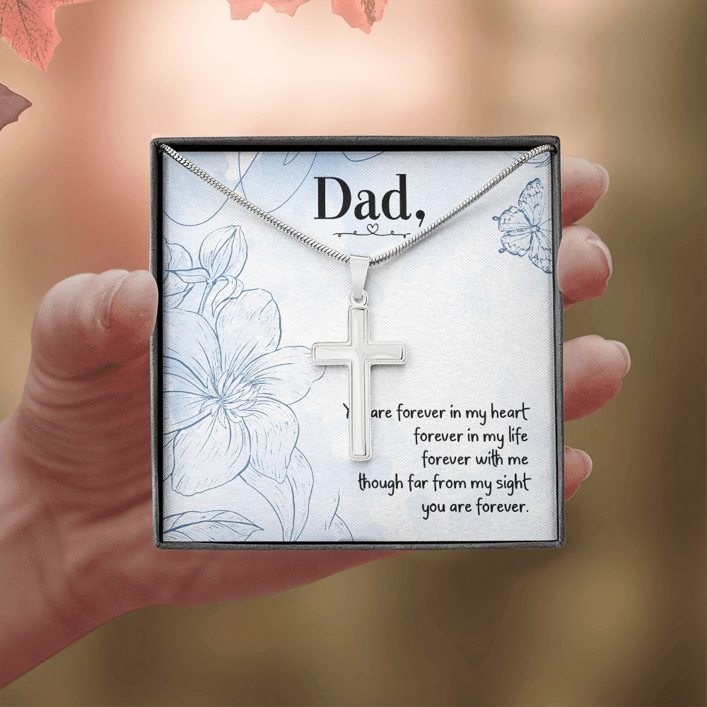 You Are forever in My Heart Dad Memorial Gift Dad Memorial Cross Necklace Sympathy Gift Loss of Father Condolence Message Card-Express Your Love Gifts