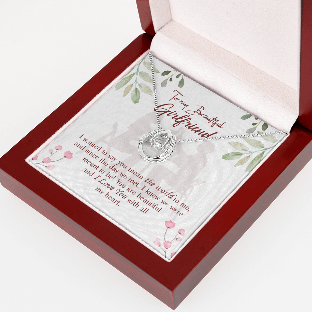 You Are My World Lucky Horseshoe Necklace Message Card 14k w CZ Crystals-Express Your Love Gifts
