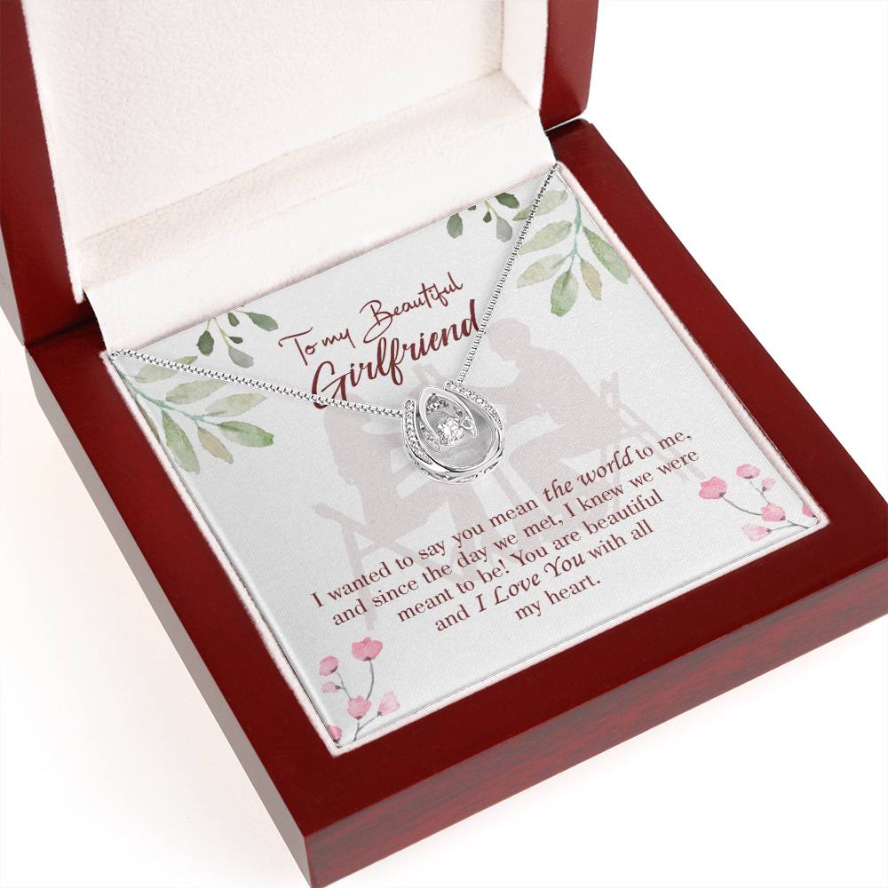 You Are My World Lucky Horseshoe Necklace Message Card 14k w CZ Crystals-Express Your Love Gifts