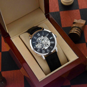 You Will Forever be My Always Men's Openwork Watch With Message Card in Mahogany Box-Express Your Love Gifts