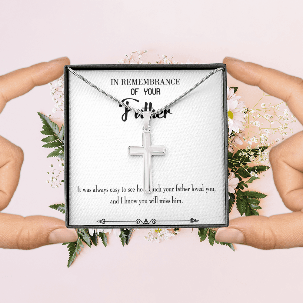 You Will Miss Her Dad Memorial Gift Dad Memorial Cross Necklace Sympathy Gift Loss of Father Condolence Message Card-Express Your Love Gifts