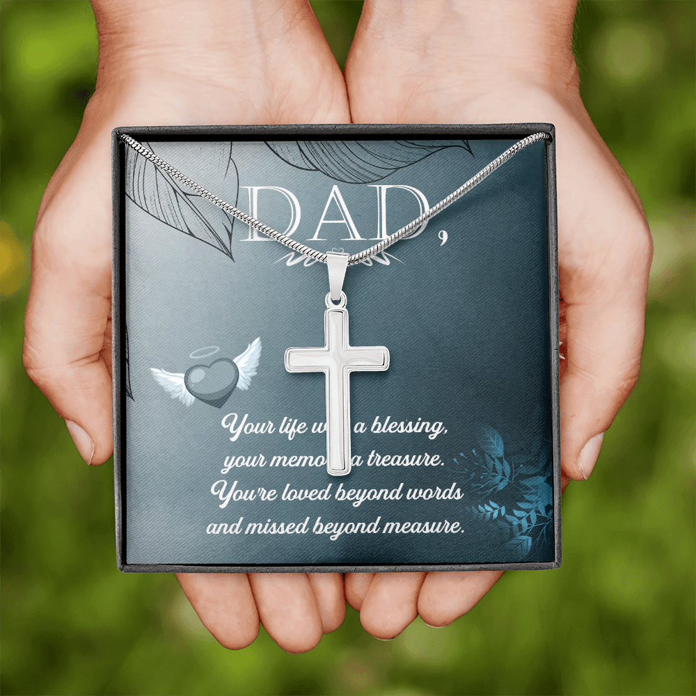 Your Life Was a Dad Memorial Gift Dad Memorial Cross Necklace Sympathy Gift Loss of Father Condolence Message Card-Express Your Love Gifts