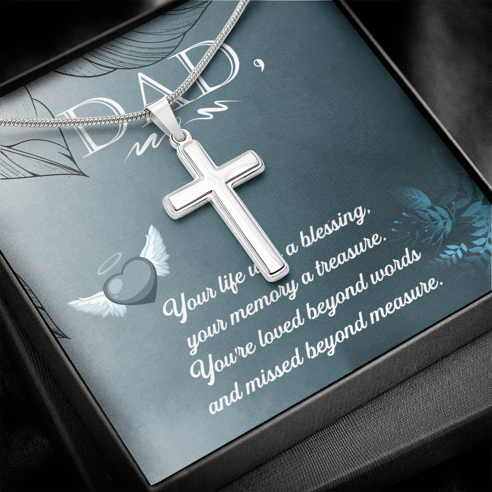 Your Life Was a Dad Memorial Gift Dad Memorial Cross Necklace Sympathy Gift Loss of Father Condolence Message Card-Express Your Love Gifts