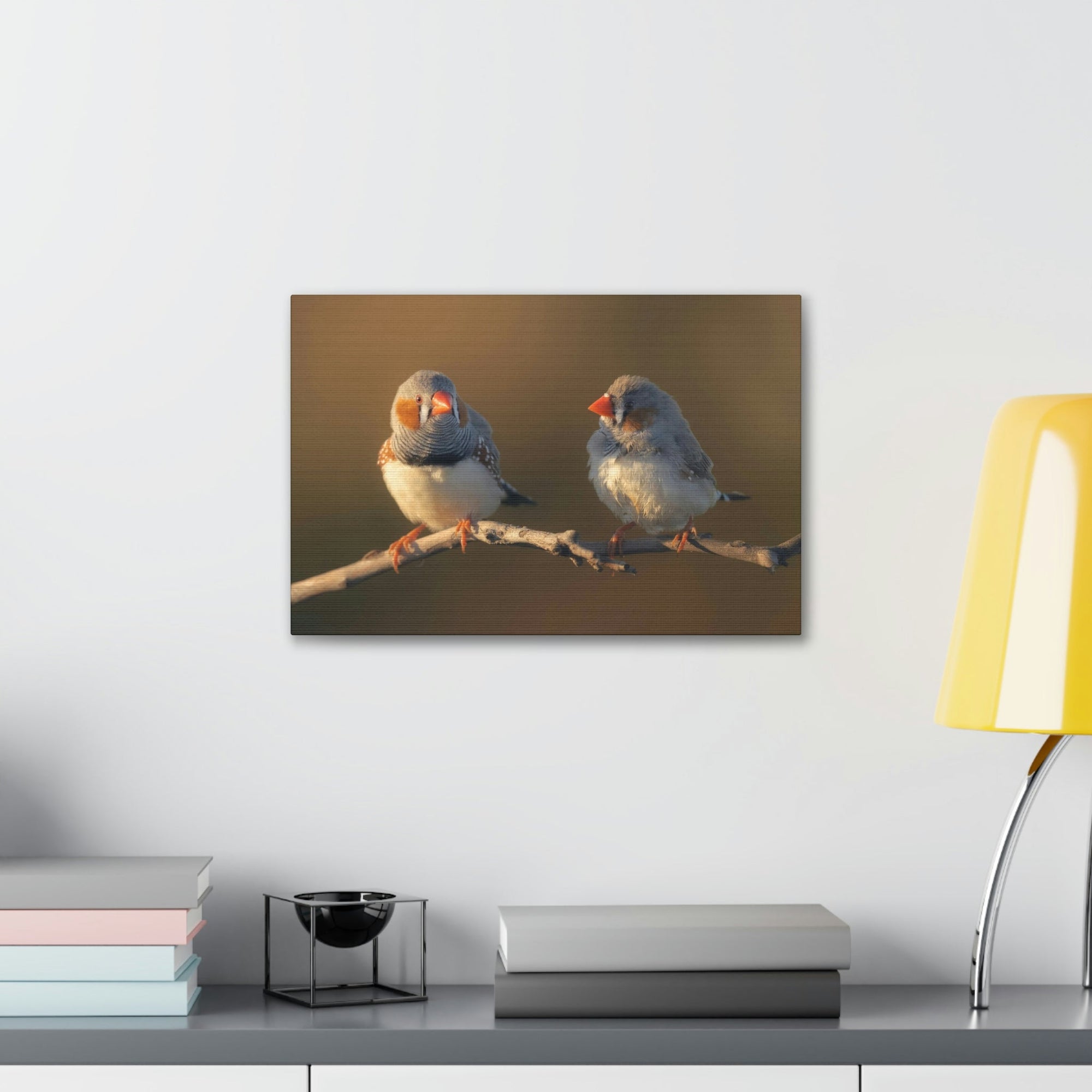 Scripture Walls Zebra Finch Couple Perched on a Branch on Warm Light Print Animal Wall Art Wildlife Canvas Prints Wall Art Ready to Hang Unframed-Express Your Love Gifts