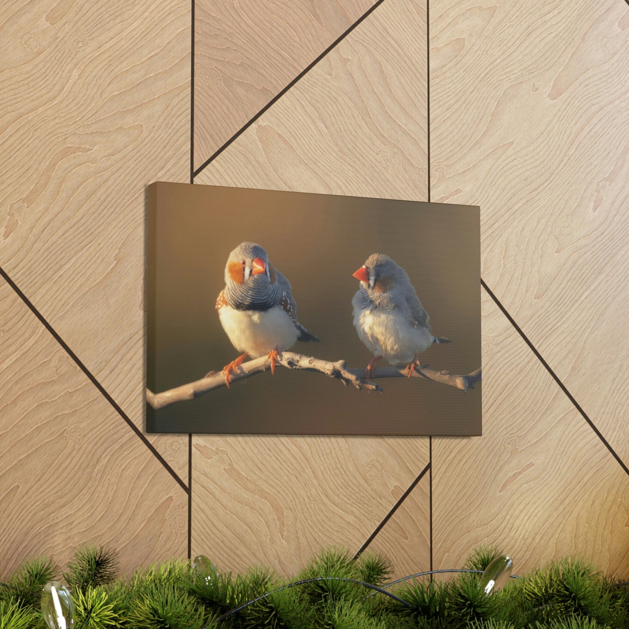 Scripture Walls Zebra Finch Couple Perched on a Branch on Warm Light Print Animal Wall Art Wildlife Canvas Prints Wall Art Ready to Hang Unframed-Express Your Love Gifts