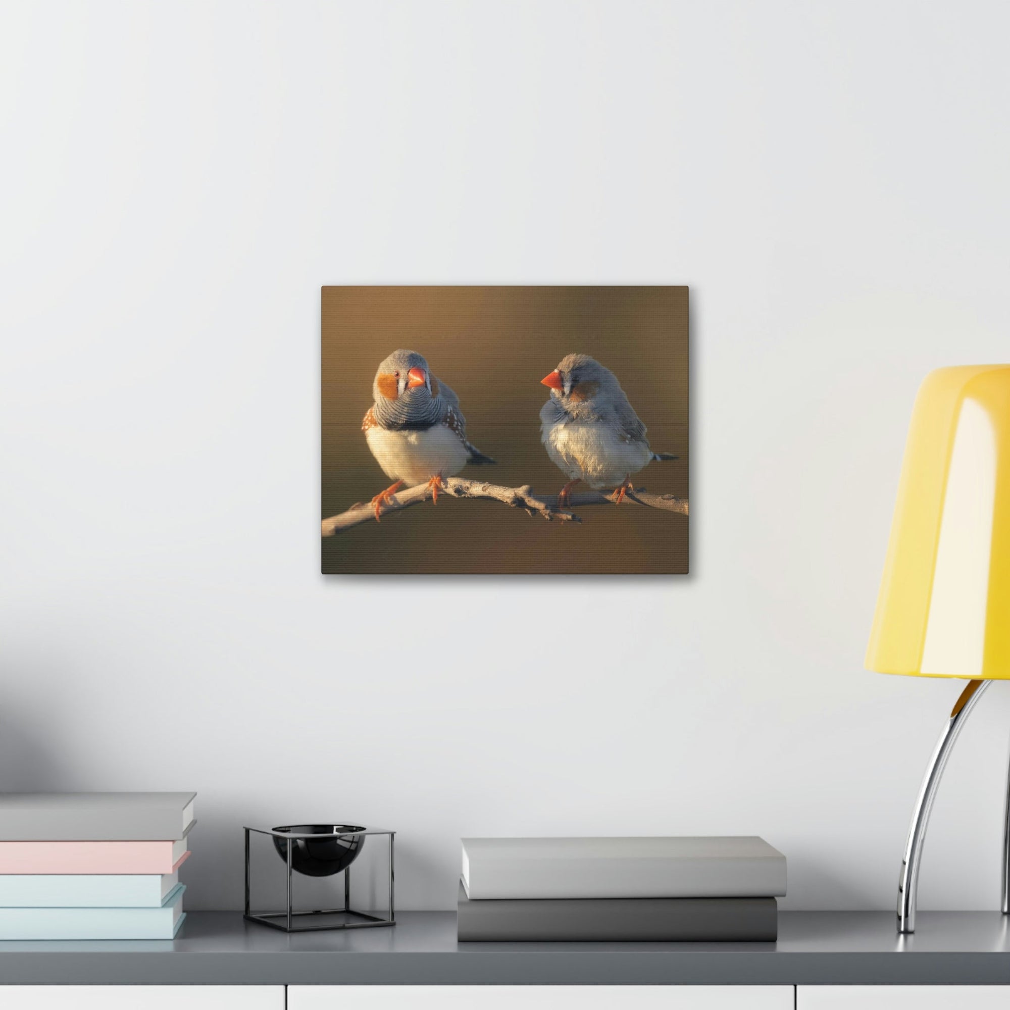 Scripture Walls Zebra Finch Couple Perched on a Branch on Warm Light Print Animal Wall Art Wildlife Canvas Prints Wall Art Ready to Hang Unframed-Express Your Love Gifts