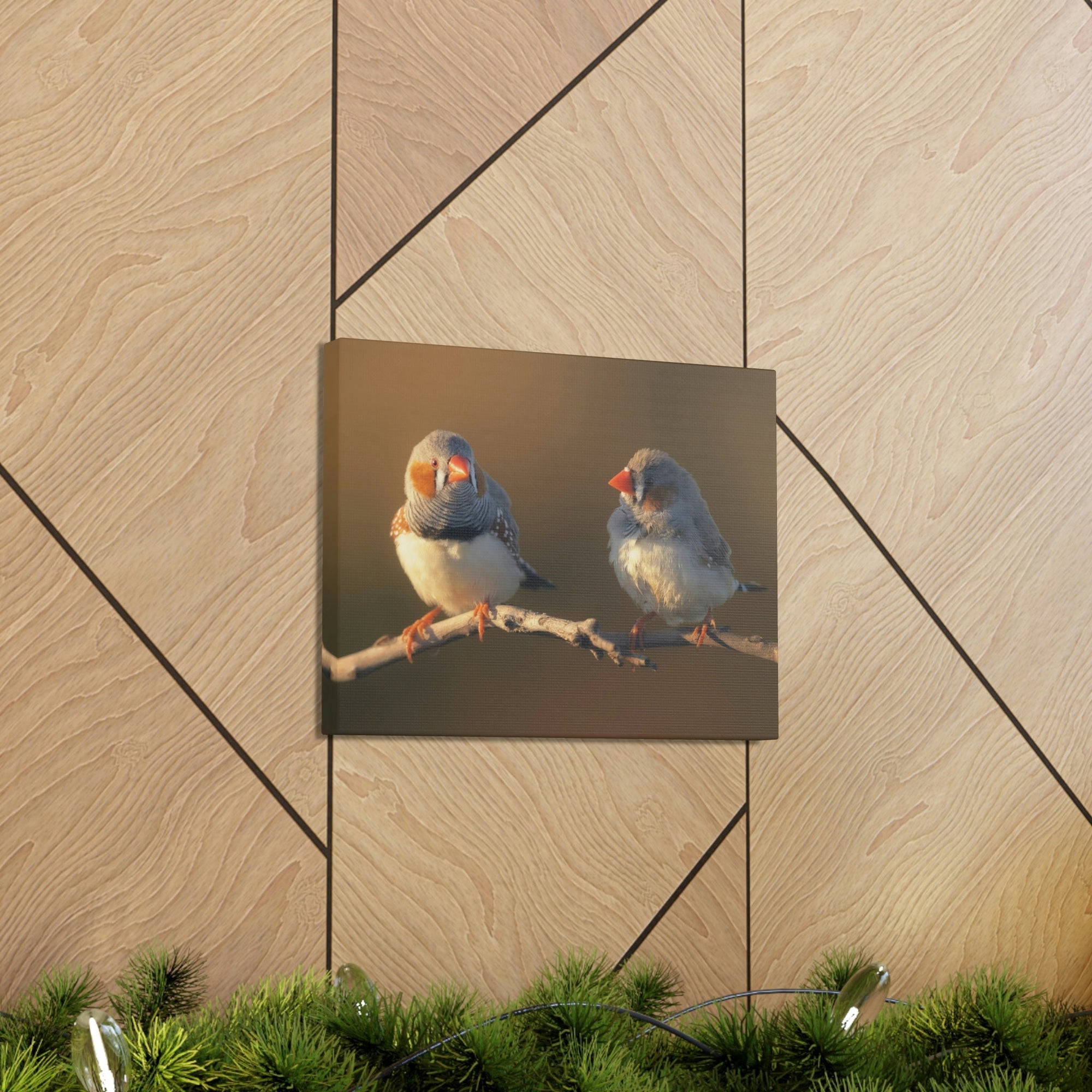 Scripture Walls Zebra Finch Couple Perched on a Branch on Warm Light Print Animal Wall Art Wildlife Canvas Prints Wall Art Ready to Hang Unframed-Express Your Love Gifts