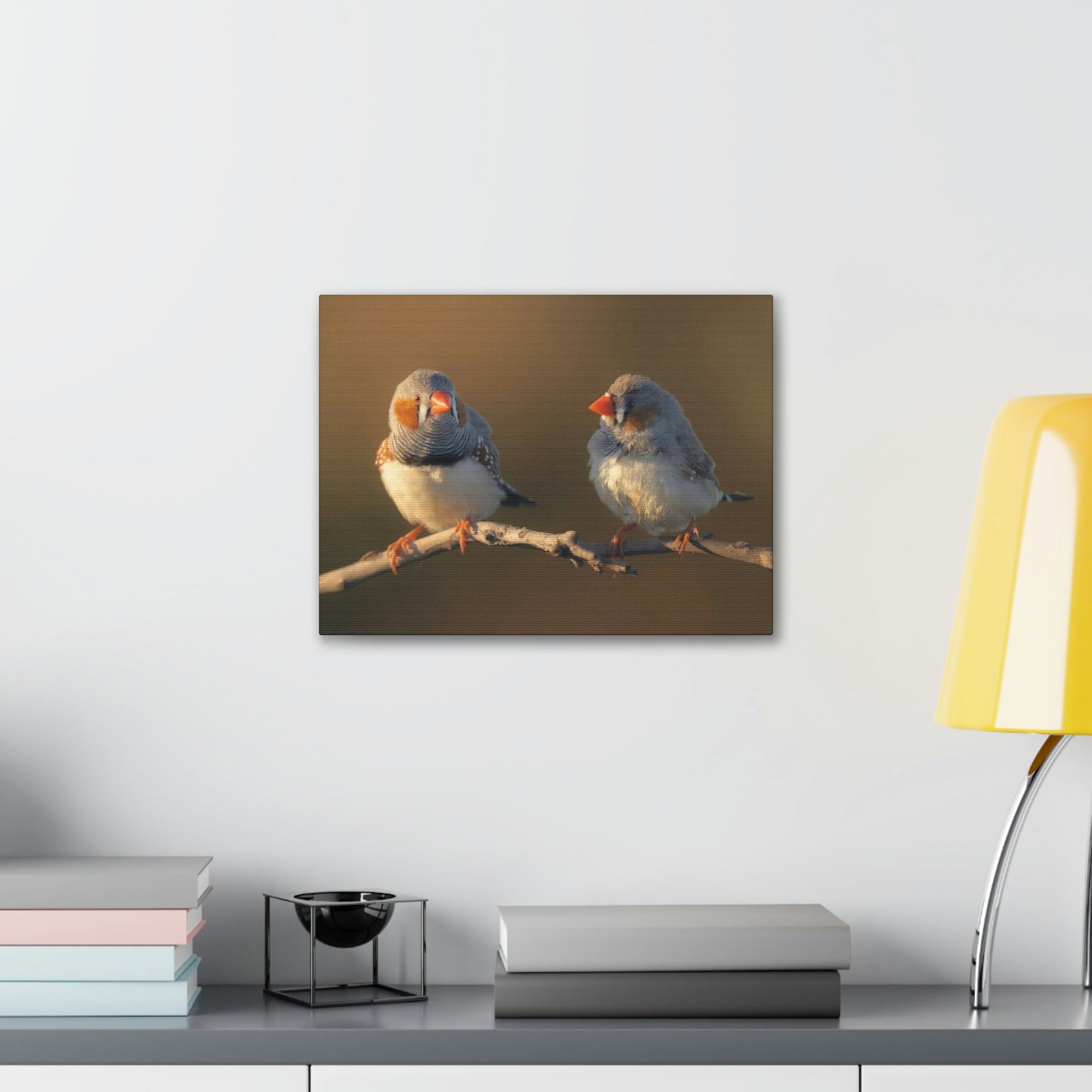 Scripture Walls Zebra Finch Couple Perched on a Branch on Warm Light Print Animal Wall Art Wildlife Canvas Prints Wall Art Ready to Hang Unframed-Express Your Love Gifts