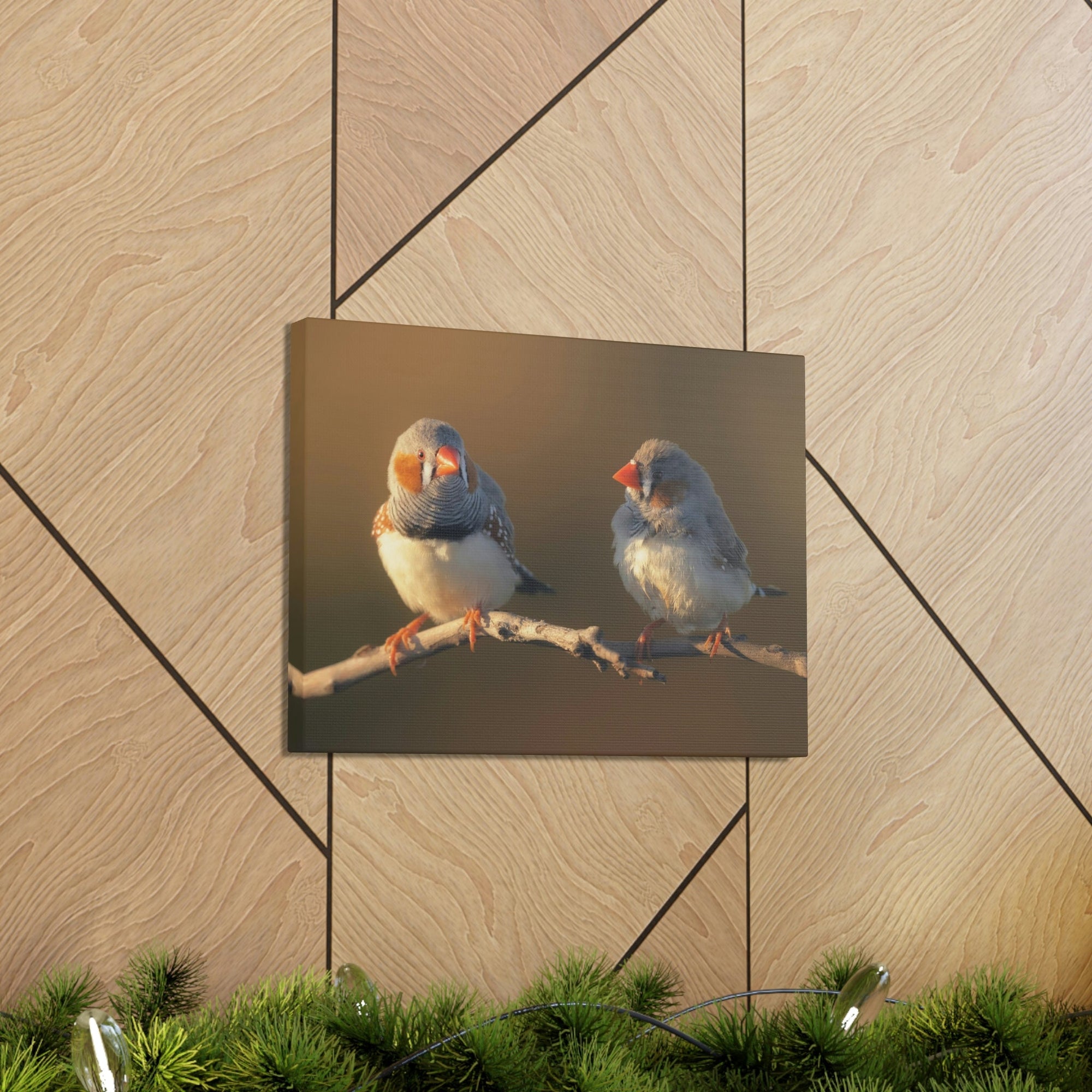 Scripture Walls Zebra Finch Couple Perched on a Branch on Warm Light Print Animal Wall Art Wildlife Canvas Prints Wall Art Ready to Hang Unframed-Express Your Love Gifts