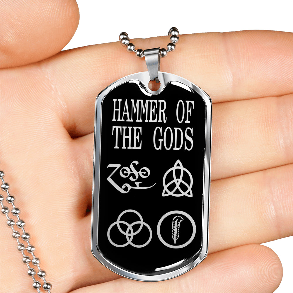 Zeppelin Symbols Hammer Of The Gods Dog Tag Stainless Steel or 18k Gold 24"-Express Your Love Gifts