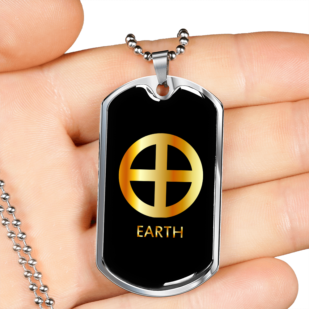 Zodiac and Astrology Symbol of the Planet Earth Zodiac Necklace Stainless Steel or 18k Gold Dog Tag 24" Chain-Express Your Love Gifts