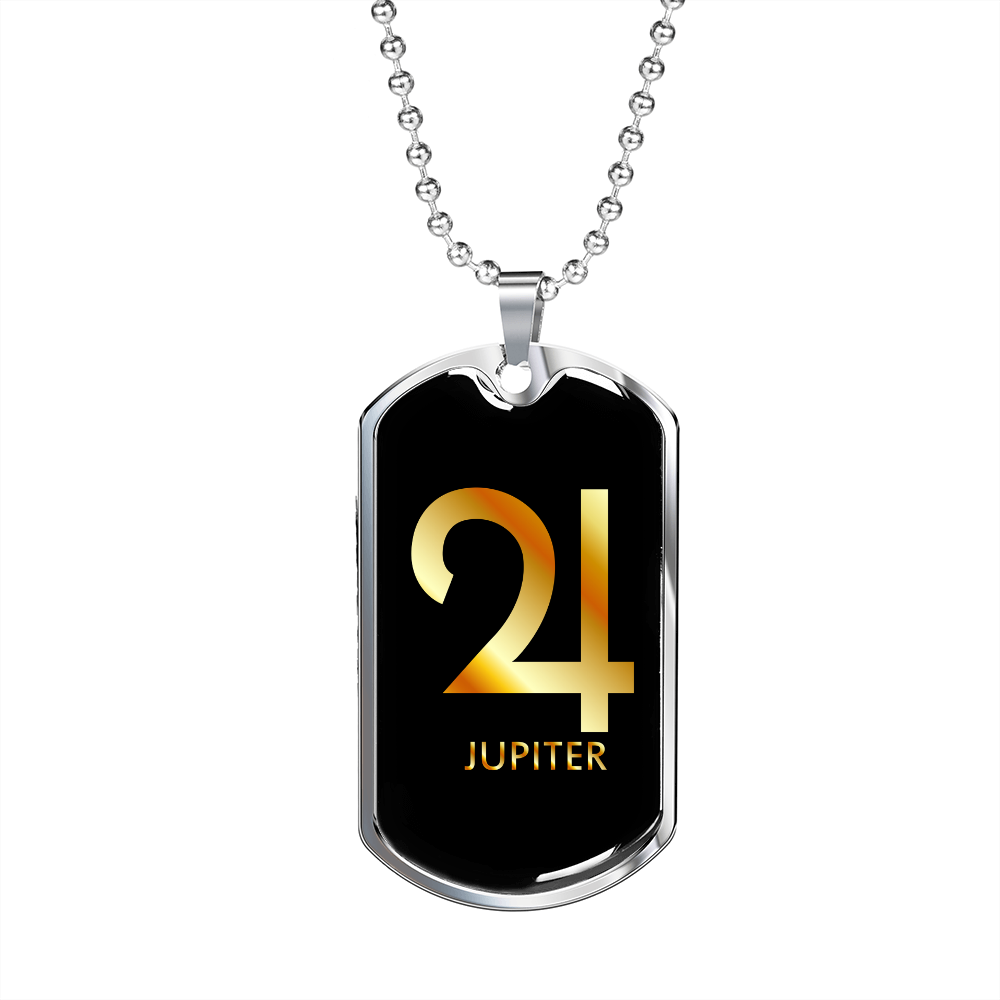 Zodiac and Astrology Symbol of the Planet Jupiter Zodiac Necklace Stainless Steel or 18k Gold Dog Tag 24" Chain-Express Your Love Gifts
