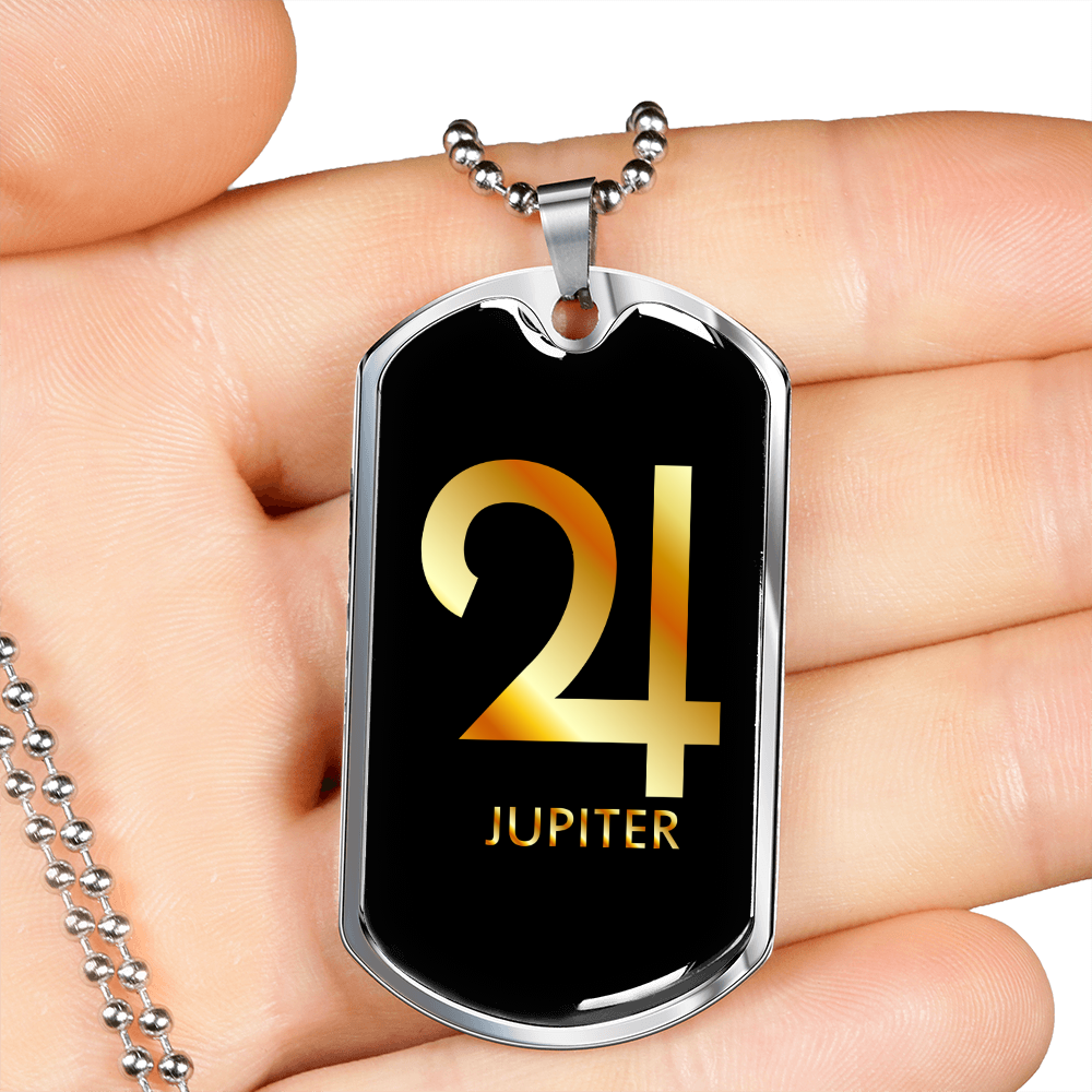 Zodiac and Astrology Symbol of the Planet Jupiter Zodiac Necklace Stainless Steel or 18k Gold Dog Tag 24" Chain-Express Your Love Gifts