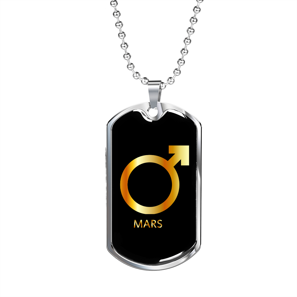 Zodiac and Astrology Symbol of the Planet Mars Zodiac Necklace Stainless Steel or 18k Gold Dog Tag 24" Chain-Express Your Love Gifts
