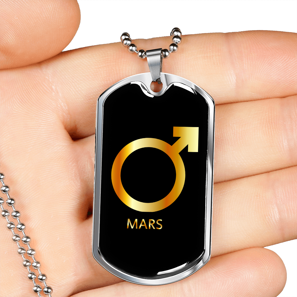 Zodiac and Astrology Symbol of the Planet Mars Zodiac Necklace Stainless Steel or 18k Gold Dog Tag 24" Chain-Express Your Love Gifts